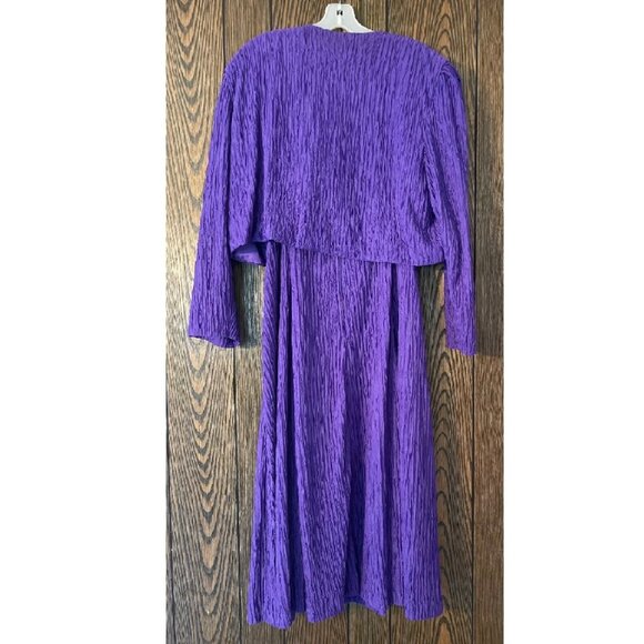 Vintage 80s David Rose Dress Purple Beaded Sequined Crinkle Bolero - 22W - Picture 2 of 7